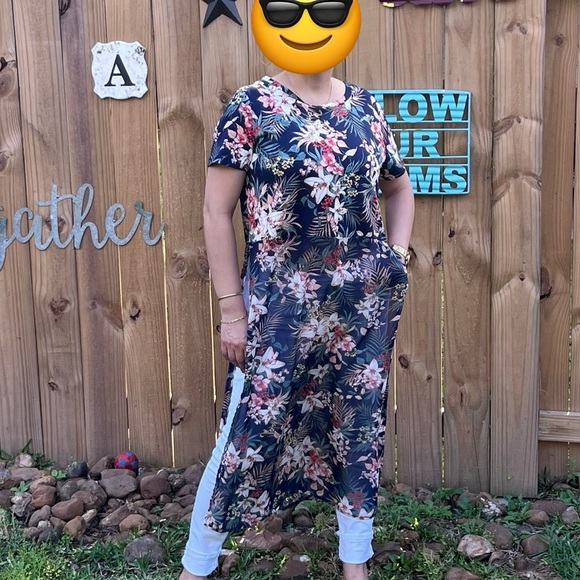 Sweet Rain Floral sheer long tunic LARGE - Picture 1 of 10